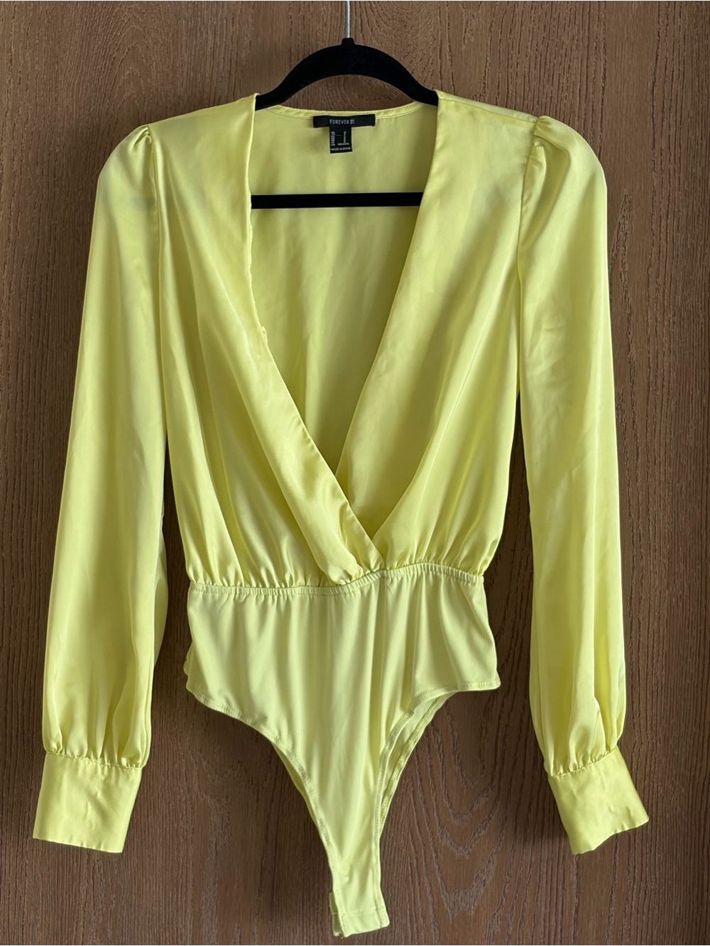 Forever 21 Lime Green Women’s Long-Sleeve Wrap One-Piece Bodysuit